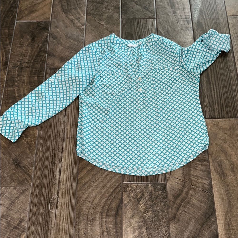 Ny&co Women's teal green & white Patterned Tunic w/ LS can be converted to SS.